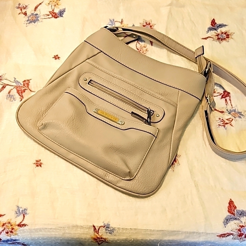Rosetti Leather Crossbody Shoulder Bag Sand Gray Tan